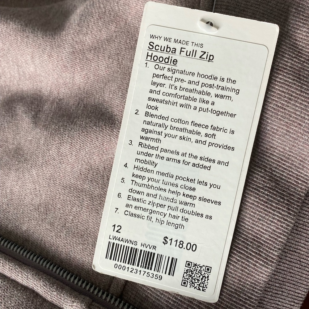 Brand New Lululemon Scuba Full Zip Hoodie